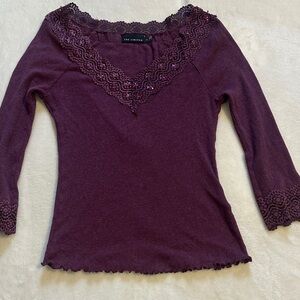 Plum Lace-Trim Blouse